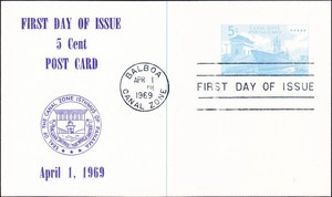 Canal Zone - 1969 -  5 Cents Ultramarine Ship In Lock Postal Card # UX17 FDC VF