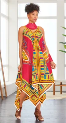 Maxi Vestido de Verano Talla L/XL Rojo Ashro Étnico Afroamericano Orgullo Samiya Foto 1 de 4