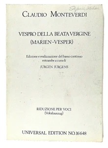 Claudio Monteverdi Vespro Della Beata Vergine Universal Edition Music Book 16648 - Picture 1 of 7