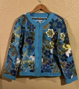 Chaqueta Chico's Treena Mujer 1 M 8 Turquesa Floral Cuentas Bolsillos Oriental - Imagen 1 de 10