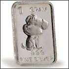 .999 Fine Silver Fractional Art Bullion 1 Gram Puppy   Bar