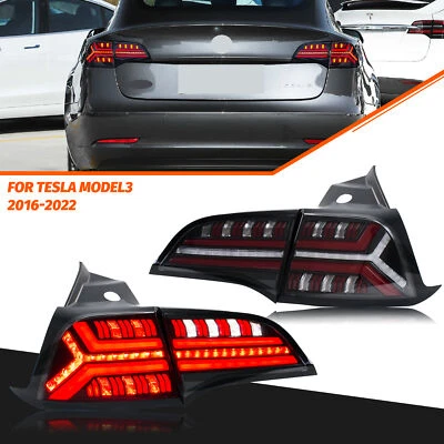 LED Tail Lights For Tesla Model 3 Model Y 2017-2022 Clear Animation Rear Lamps - Image 1 of 4
