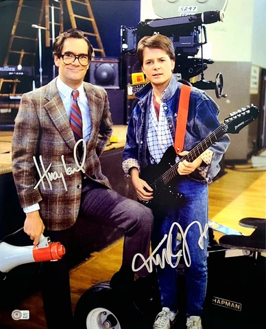 MICHAEL J FOX & HUEY LEWIS Signed Autograph "BACK TO THE FUTURE" 16x20 Photo BAS Cover