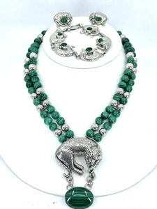 Carol Felley Malachite Necklace Earring Bracelet Set Cheetah Leopard Sterling. - Picture 1 of 9