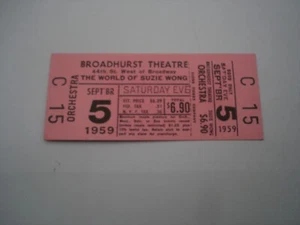 Boleto original de Broadway World of Suzie Wong 1959 Broadhurst Theatre-Shatner - Imagen 1 de 4