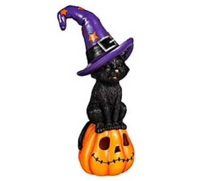 Magical Black Cat Witch Hat 84G4259 LED Garden Statue 15.5" H - Image 1 of 4