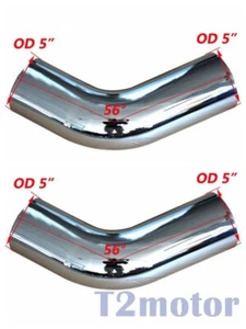 2PCS Chrome Exhaust Bend Pipe 56 Degree Chrome 5"OD Elbow Pipe Peterbilt 379 - Picture 1 of 5