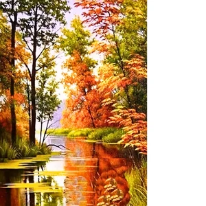 Diamond Painting Set -Bunte Herbstlandschaft Wald mit See, 30x40 cm, Ohne Rahmen - Bild 1 von 10