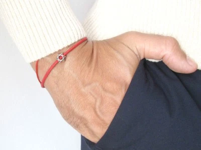 Cabalá Estrella de David 925 plata esterlina cuero pulsera hombre brazalete cuentas nuevo Foto 1 de 4