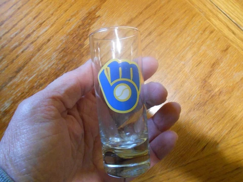 Milwaukee Brewers MLB RETRO Ball and Glove Logo Shooter Shot Glass Cover