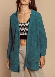 Pol Oversized Teal Open Chunky Knit Cardigan  - Picture 1 of 3