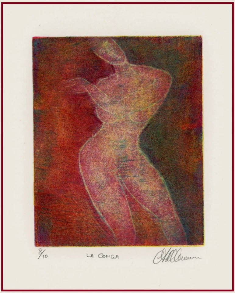 MÚSICA CUBANA AFRICANA Animada Bailarina CONGA LATINA ORIGINAL GRABADO MEZZOTINT Foto 1 de 1