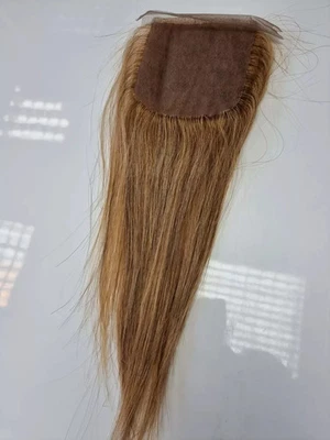 16" CABELLO HUMANO VIRGEN PERUANO 4X4 CIERRE BASE SEDA 150% DENSIDAD RUBIO MIEL 27 Foto 1 de 4