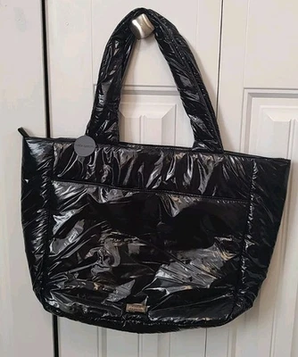Vince Camuto Puffer Tote Bag Black Zip Close Nylon Snap Close Outside Pocket - Image 1 of 4