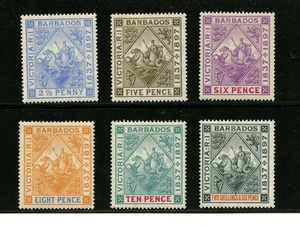 Barbados #84-89 (B911) Badge of Colony issues 1897, M,H,FVF,CV$325.50 - Picture 1 of 2