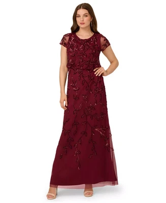 Vestido feminino Adrianna Papell blusa floral enfeitada, mogno, tamanho 16 - Imagem 1 de 3