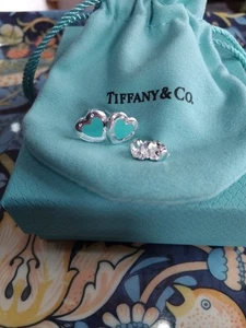 Tiffany & Co. 925 Sterling Silver ReturnToLove Heart Tag Earrings Blue Enamel - Picture 1 of 9