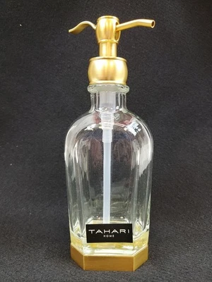 BOMBA DE LATÓN DORADO CEPILLADO TAHARI VIDRIO RECTANGULAR ASPECTO VINTAGE DISPENSADOR DE JABÓN LRG Foto 1 de 4