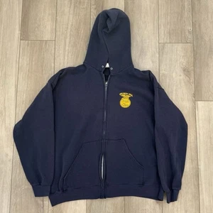 Vintage Lee Heavyweight Faded Navy Blue Gilroy Full Zip Hoodie Mens XXL USA Made - Picture 1 of 5