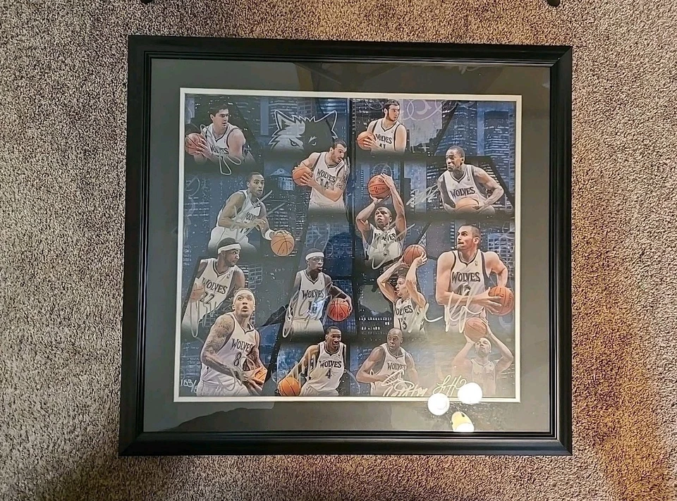 MN TIMBERWOLVES FULL TEAM Autographed 25x27" PICTURE, 14 Autos - Image 1 of 4