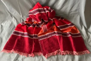 Nalini Wool Scarf Wrap Red/Burrnt Orange Stripe+ w/Greek Key 26" X 76" NC - Picture 1 of 4