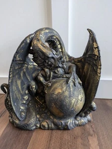 Vintage Ceramic Hand Painted Black Gold Globe Figurine Decor Mold Hobbyist - Picture 1 of 14
