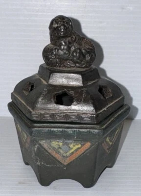 Vintage Nippon Chinese Foo Dog Incense Burner Made in Japan Black Pottery - Image 1 of 4