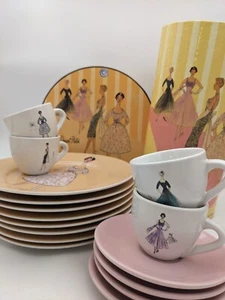 8 DESSERT PLATES & 4 TEACUPS ROSANNA FASHION DRESSES MODELS 'LA MODE' w boxes - Picture 1 of 16