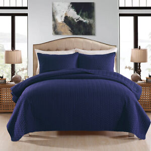 Embossed Reversible Bedspread Coverlet Quilt Set Bedding Cover Queen King