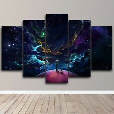 Abstract Man Dog Neon Space 5 Piece Canvas Wall Art Print HD Home Decor