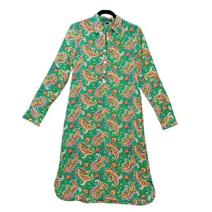 Lauren Ralph Lauren Women Green Floral Paisley Shirt Dress 100% Silk Sz 4 EUC - Picture 1 of 13