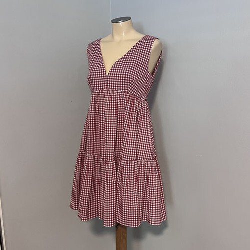 KATE SPADE New York ~ ABITO Mini Gingham Vineyard rosso e bianco con tasche taglia 4