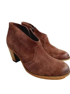 Johnston Murphy Block Heel Booties Brown Distressed Suede Western Womens Size 7 - Picture 1 of 13