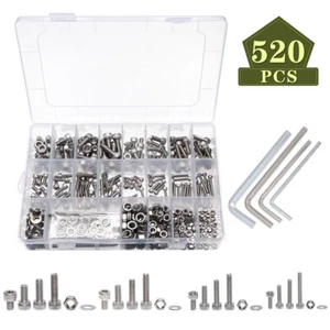 520/1040PC Stainless Steel Screws Bolts and Nuts Assortment M3 M4 M5 M6 Hex Head - Picture 1 of 7