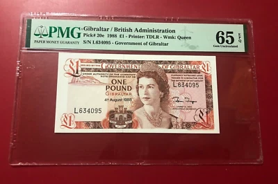 1988 ONE POUND GIBRALTAR BRITISH ADMINISTRATION PMG 65 EPQ  - Image 1 of 2