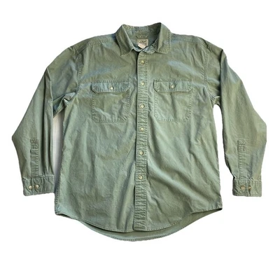 Camisa de lona de algodón LL Bean para hombre mediana verde salvia manga larga abotonada 270133 Foto 1 de 4