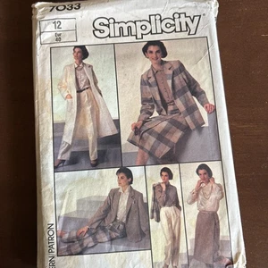 Simplicity Patterns 7033 Misses Pants,Wrap Skirt,Blouse,Unlined Coat/jacket Sz12 - Picture 1 of 3