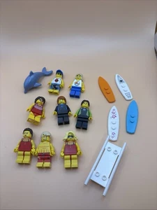 LEGO Beach Party minifigura lote de 8 surfistas salvavidas tablas de surf delfines piscina - Imagen 1 de 16