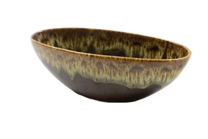 VINTAGE CANONSBURG POTTERY BROWN DRIP GLAZE OVAL OBLONG SERVING BOWL 9" - Picture 1 of 6