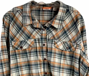 L.L.Bean Orange and Blue Plaid Flannel with Pockets Size XL Regular Organic - Picture 1 of 14