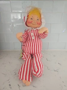 Vintage Annalee 1965 Christmas Blonde Hair Elf Posable 22" Striped PJ! RARE - Picture 1 of 8