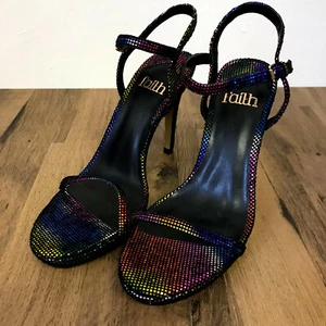 FAITH high heels open toe strappy - rainbow sequin - UK 6 - damage to heel - Picture 1 of 5