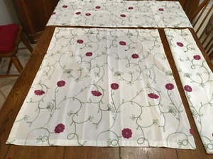 VOGOL Embroidered valance & tier curtain panels pops of color on bright white - Picture 1 of 10