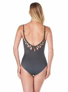 NEW Orig $158 Miraclesuit Magicsuit Swimsuit 14 Slimming One Piece Mikki Grey - Picture 1 of 2