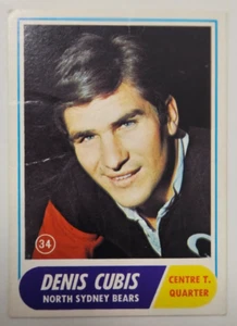 1969 Scanlens Rugby League No. 34 Denis Cubis North Sydney - Picture 1 of 2