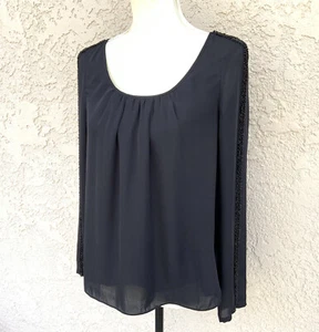 100% Silk Rebecca Minkoff Size 10 Beaded Chiffon Sleeves Blouse Lined All Silk - Picture 1 of 12