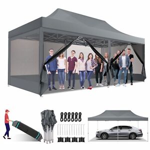 10x20EZ Pop up Canopy Tent Commercial Party Tent with Mosquito Net Screen Gazebo