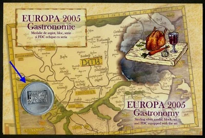2005 Europa,Gastronomy,Hunting,Wine,Food,Dog,Silver Medal,Romania,5935FDC/Folder - Image 1 of 4