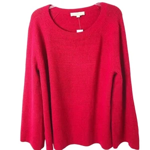 Ann Taylor Loft NWT Women's Red Textured Bell Long Sleeve Sweater Size XXL - Picture 1 of 7