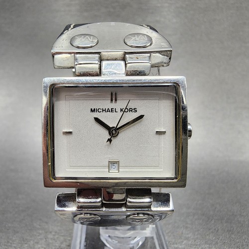 Orologio Michael Kors Donna 28mm Quadrante Bianco Acciaio Data Rettangolo MK4054 Nuovo Batt